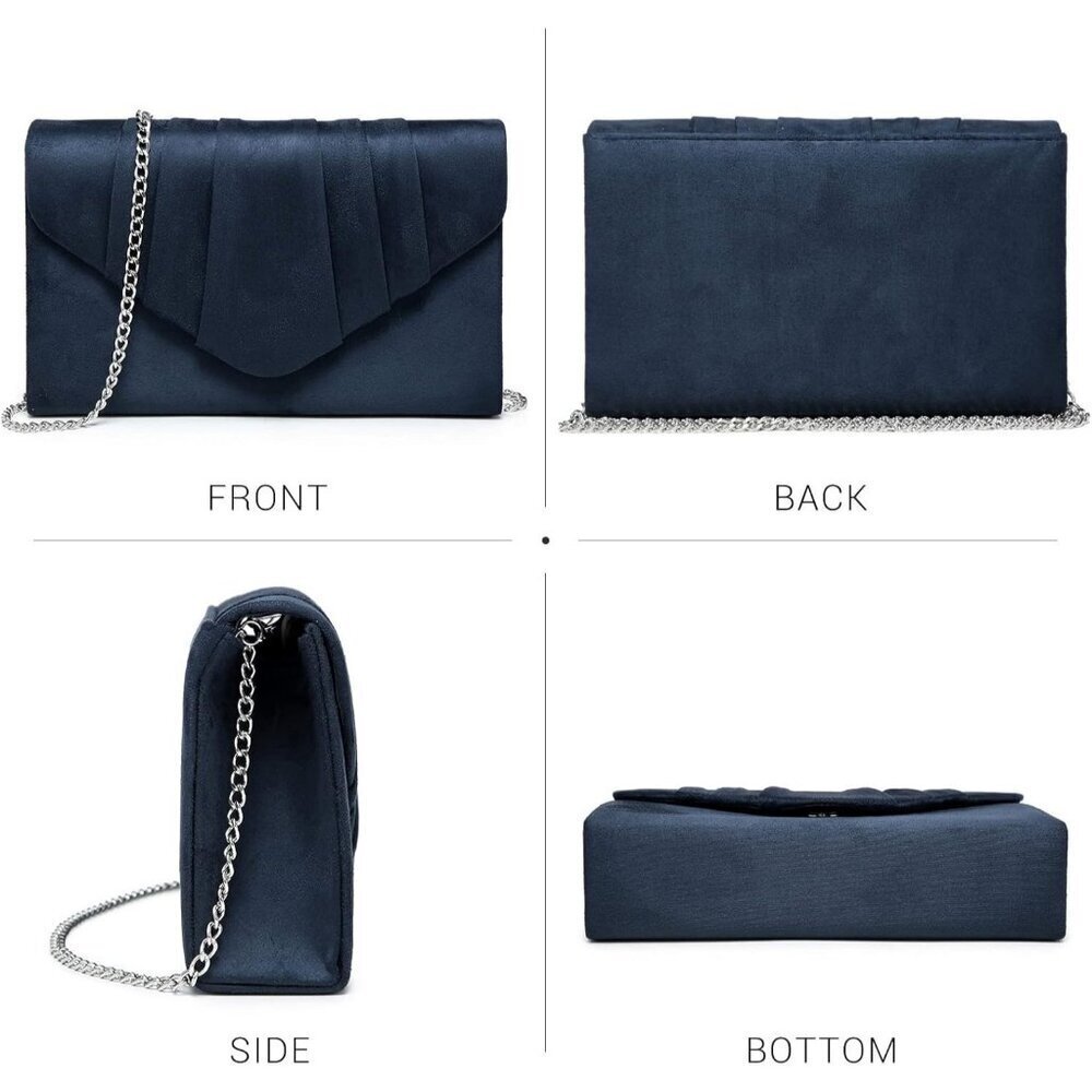 Women's 1-Velvet Navy Evening Pleated Envelope Clutch Bag for Wedding Party - Picture 2 of 5